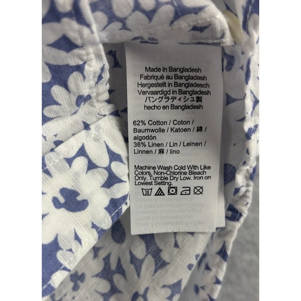 J Crew Classic Linen Blend Blue Floral Short Sleeve Shirt Mens M - Picture 5 of 11